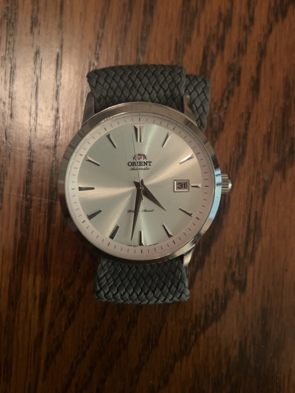 Men's Silver Dial Date Watch with Gray Braided Strap